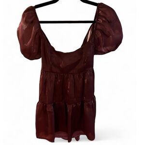 Chic Burgundy Puff Sleeve Mini Dress